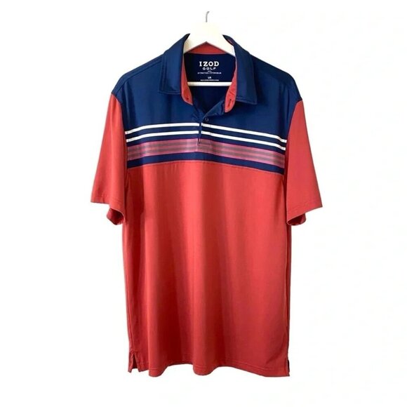 IZOD Men's Golf Polo in Salmon and Navy Size L - Short Sleeve with stretch - Picture 1 of 15